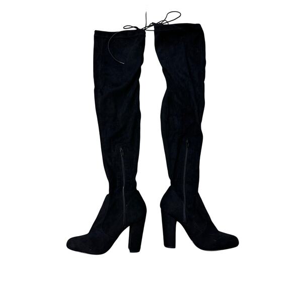 Lulus Over the Knee Faux Suede boots 7 Black Whimsigoth Steampunk Goth Vamp - Picture 5 of 11